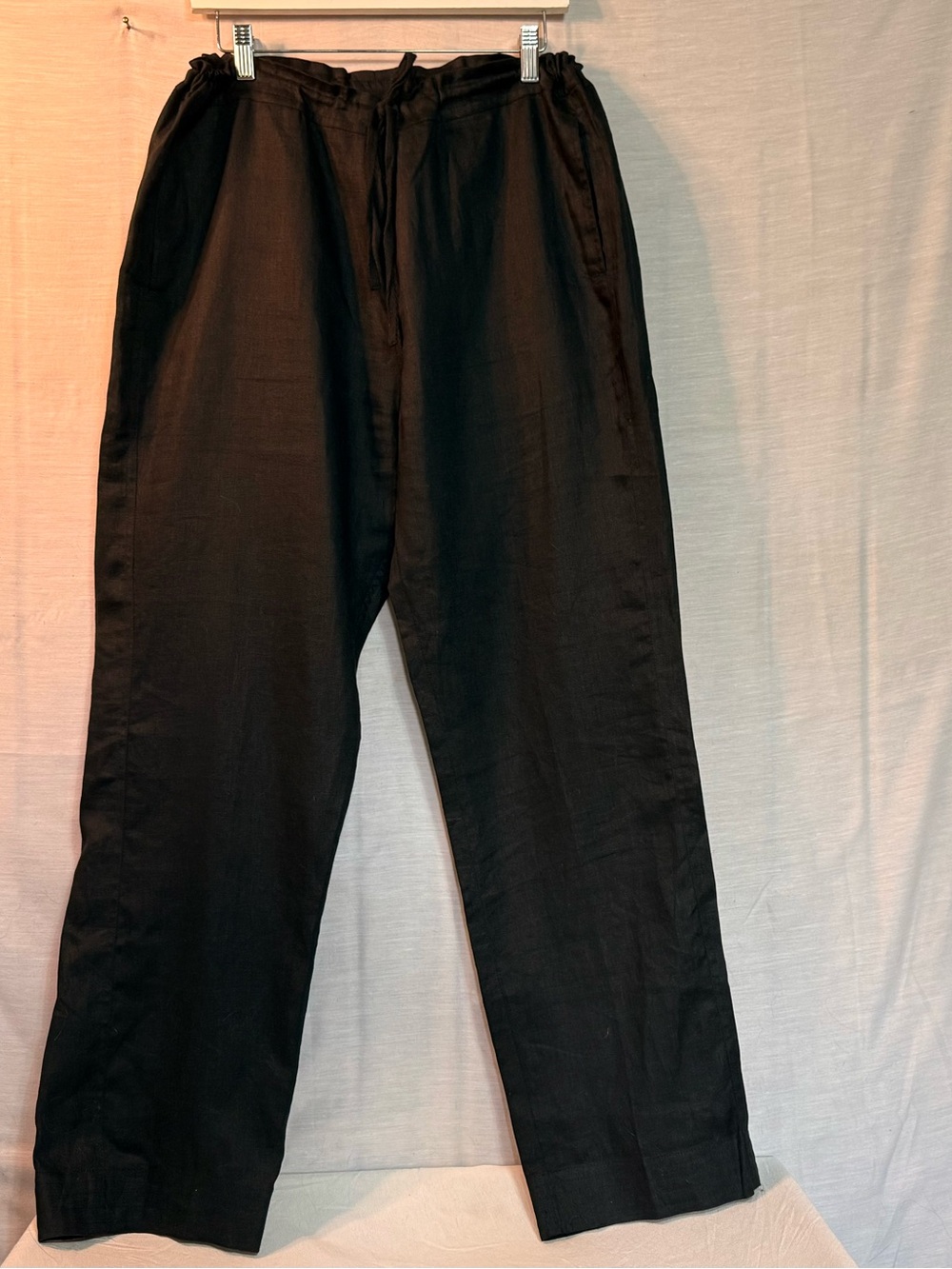 Island Company Black Linen Drawstring Pants L 32 NWOT